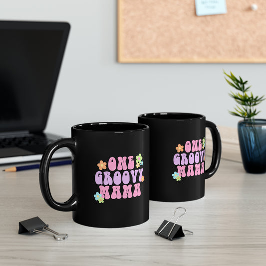 Groovy Mom Black Ceramic Coffee Mug, Mother's Day Coffee Mugs