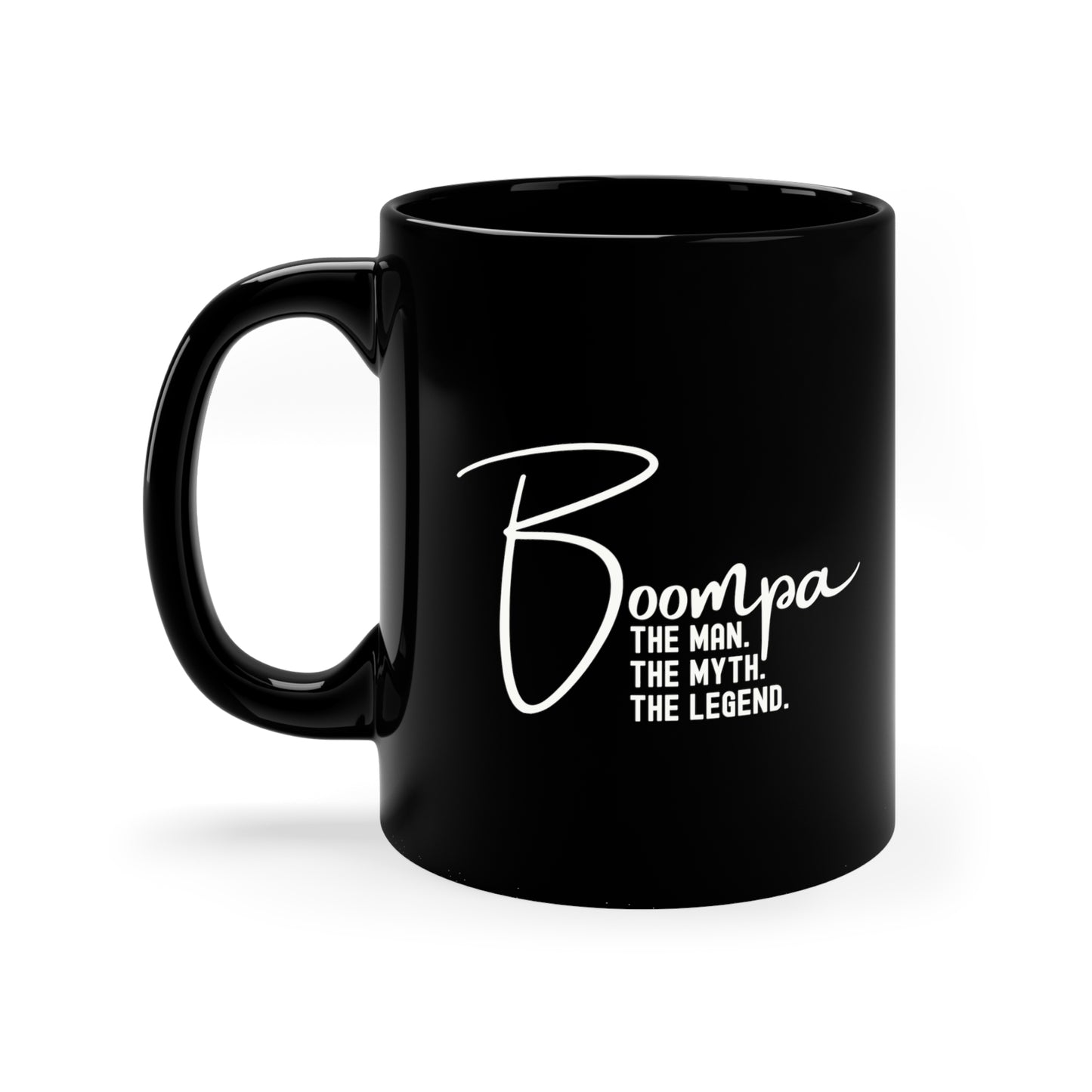 Boompa 11oz Black Ceramic Mug, Gift for Grandpa, Boompa Man Myth Legend Coffee Mug