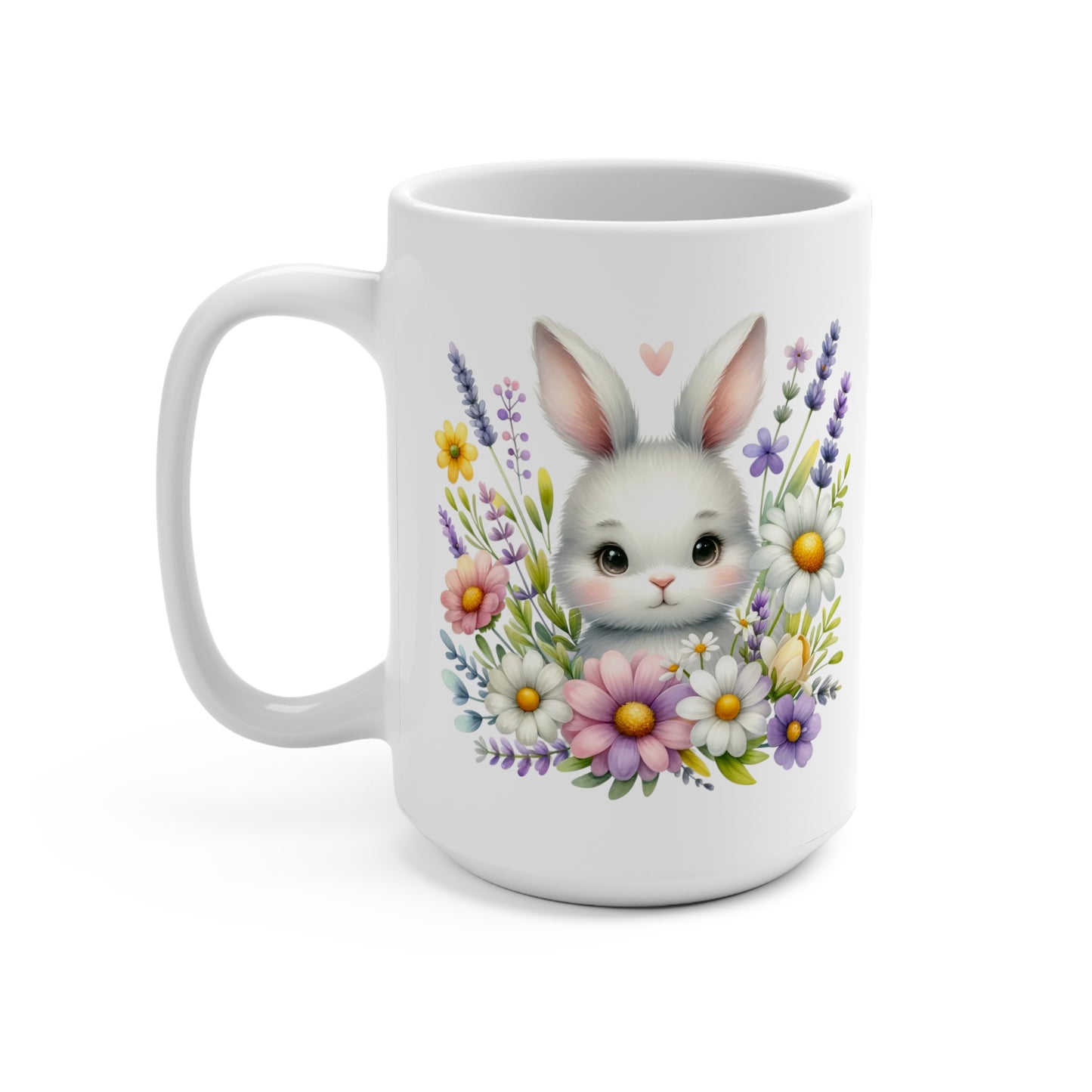 Spring Bunny Rabbit Coffee Mug, Easter Bunny 15oz White Ceramic Mug