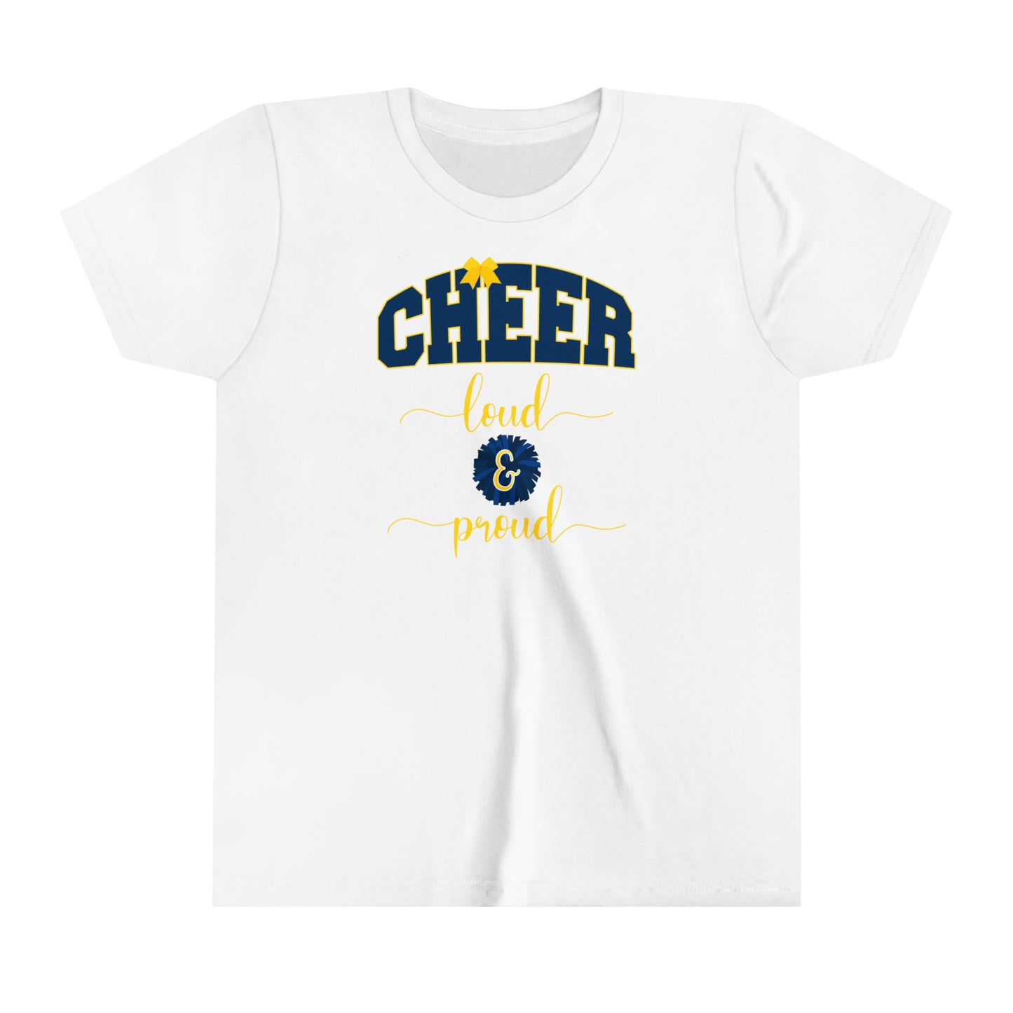 Youth Cheerleader T-shirt, Cheer Loud Proud Competition T-shirt Navy Yellow