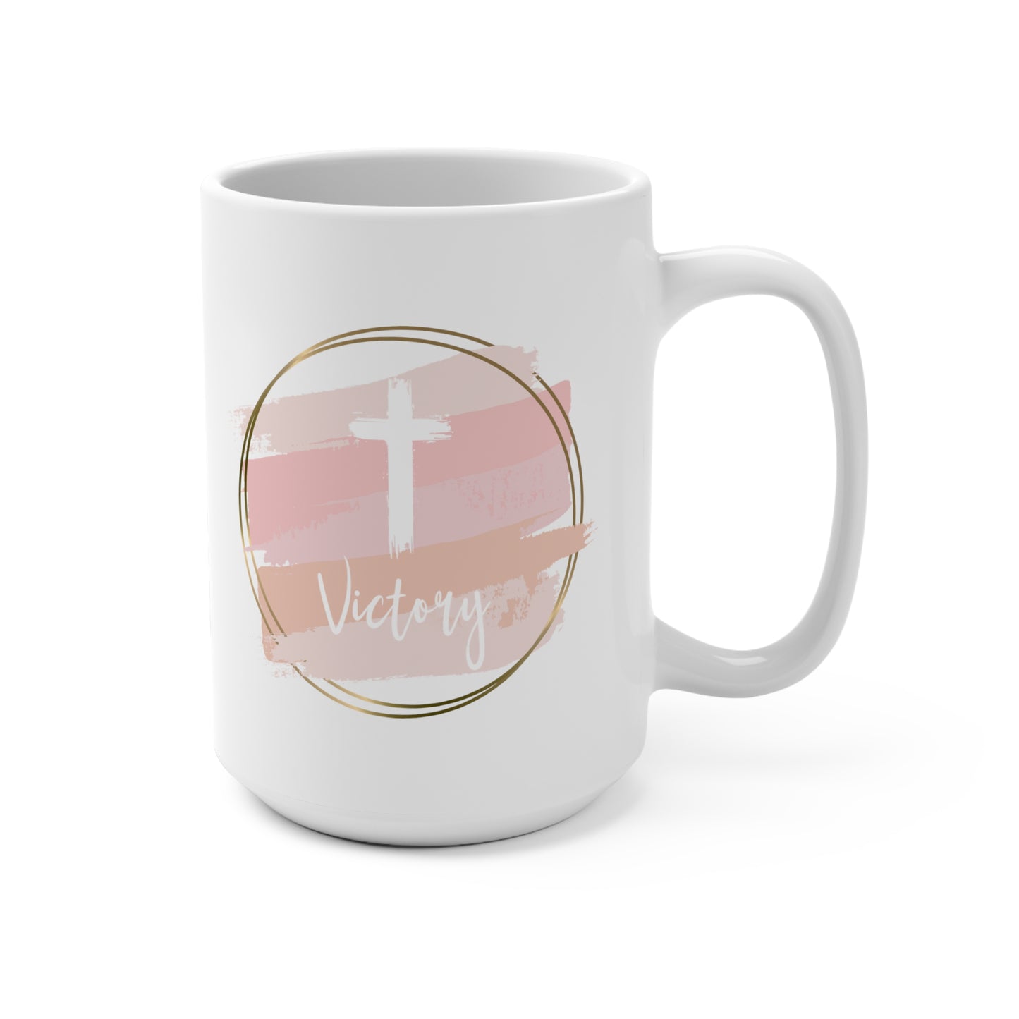 Christian Victory Coffee Mug with Cross, 15oz Christian White Ceramic Coffee Mug