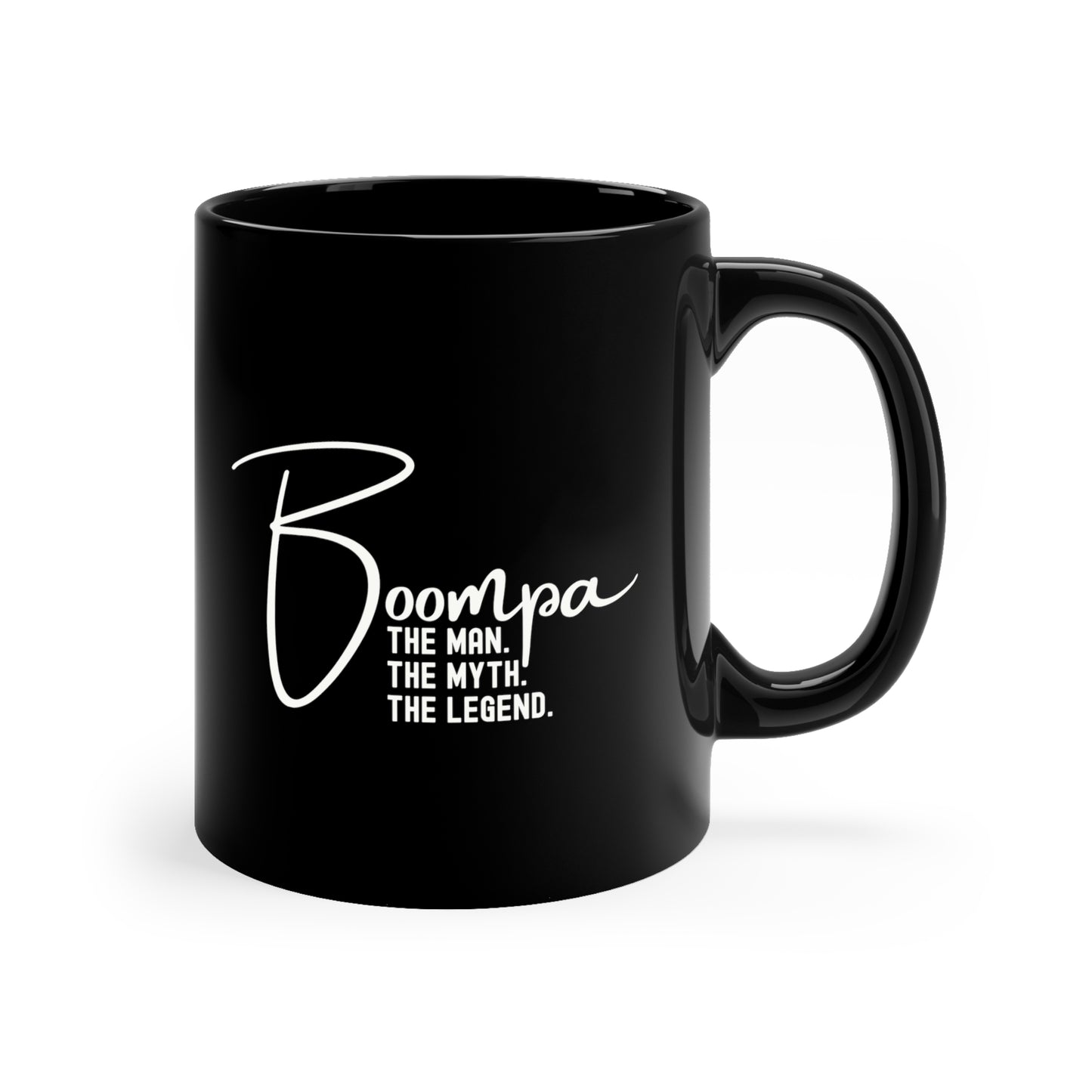 Boompa 11oz Black Ceramic Mug, Gift for Grandpa, Boompa Man Myth Legend Coffee Mug