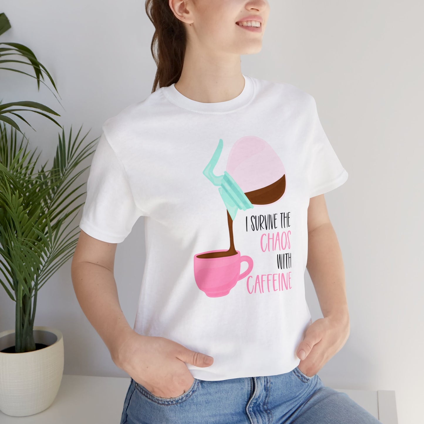 Coffee Lover Cotton T-shirt, Unisex I Survive the Chaos with Caffeine Bella+Canvas Cotton Tee