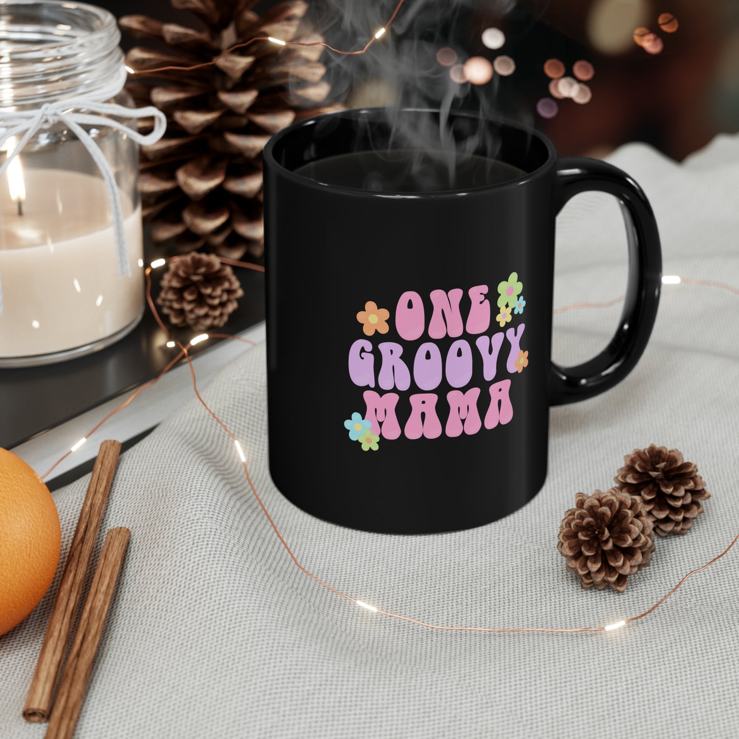 Groovy Mom Black Ceramic Coffee Mug, Mother's Day Coffee Mugs