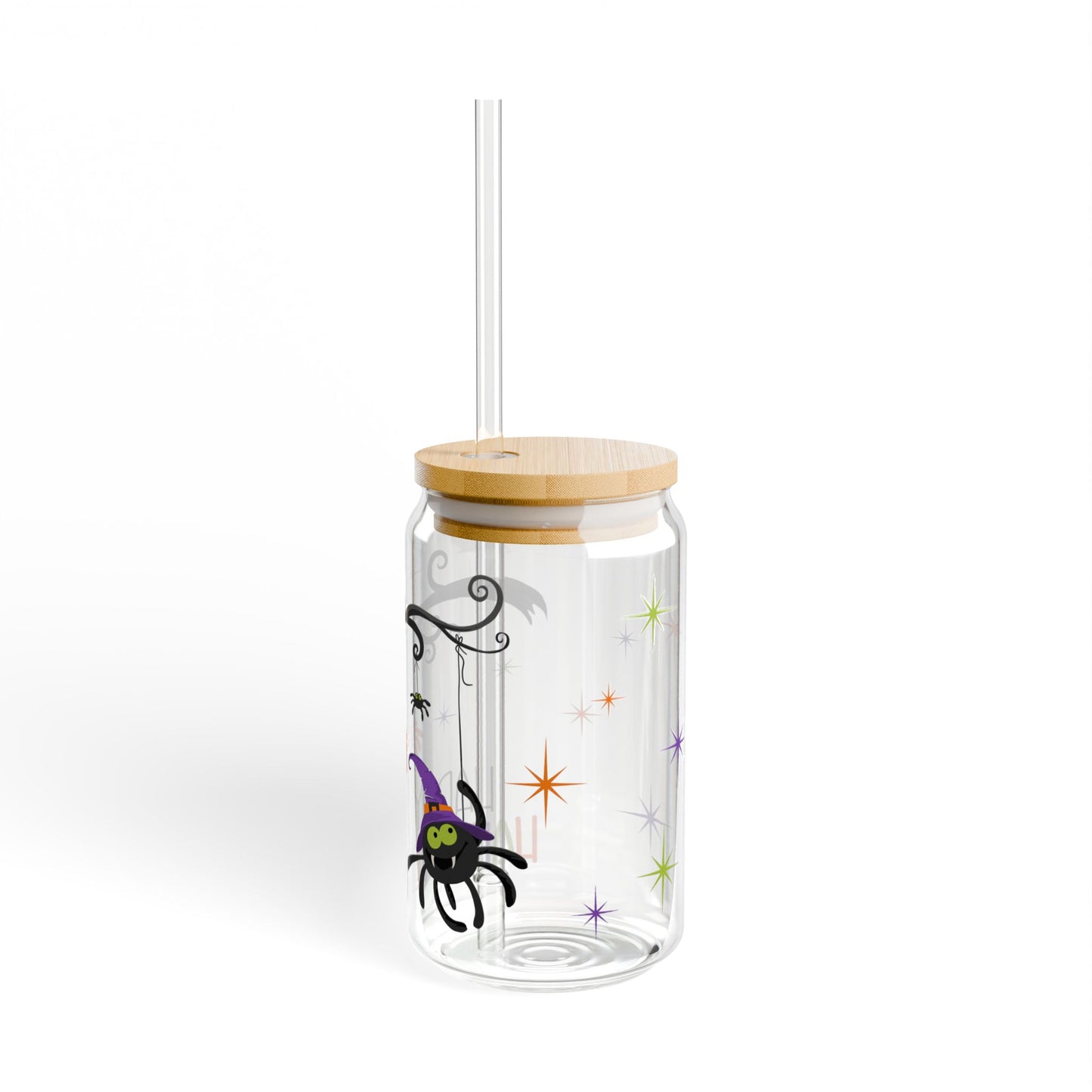 Happy Halloween Cute Spider 16oz Beer Soda Can Glass Jar Sipper