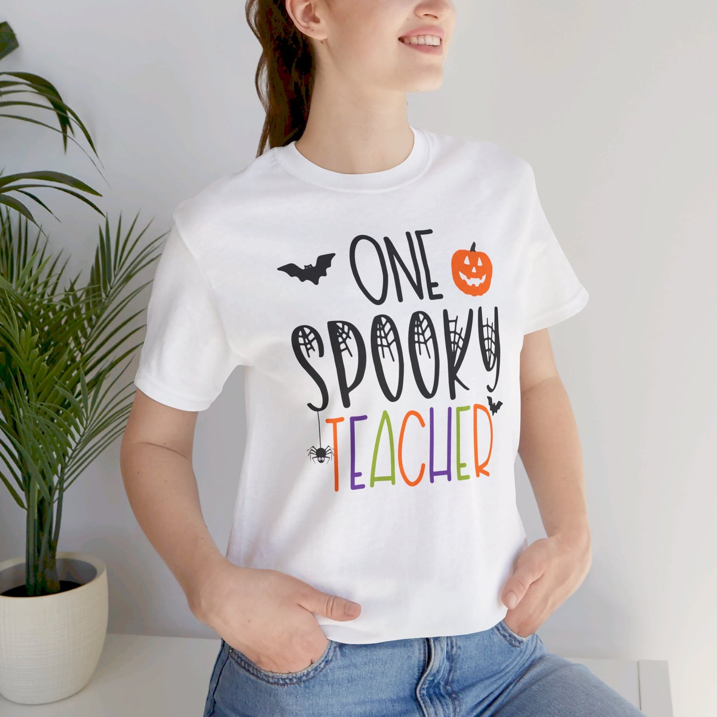 Halloween One Spooky Teacher Cotton T-shirt, Halloween Gifts for Teachers