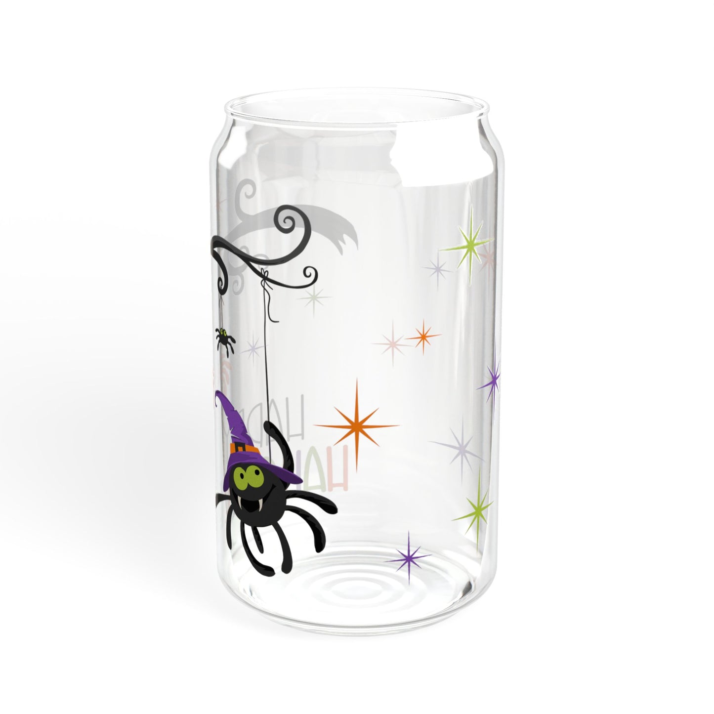 Happy Halloween Cute Spider 16oz Beer Soda Can Glass Jar Sipper