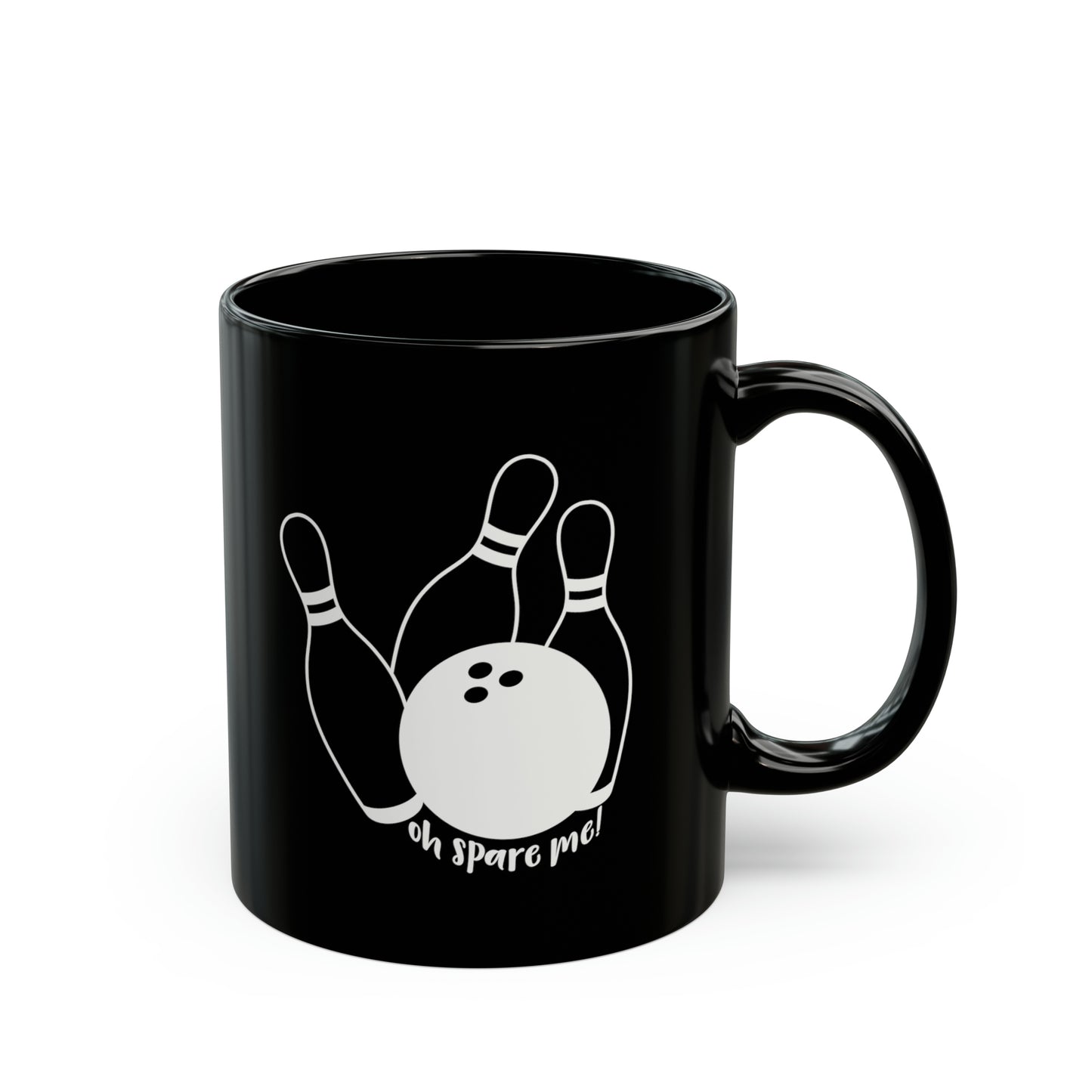 Black Ceramic Bowling Mug, Oh Spare Me Bowling Mug, Gifts for Bowlers