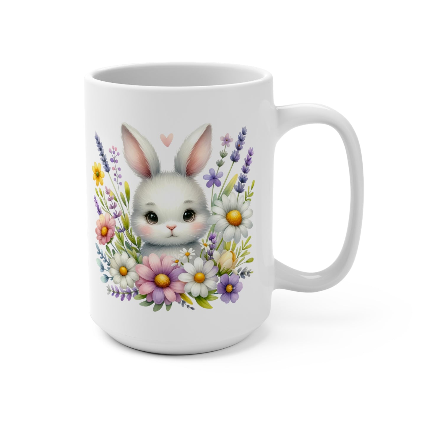 Spring Bunny Rabbit Coffee Mug, Easter Bunny 15oz White Ceramic Mug