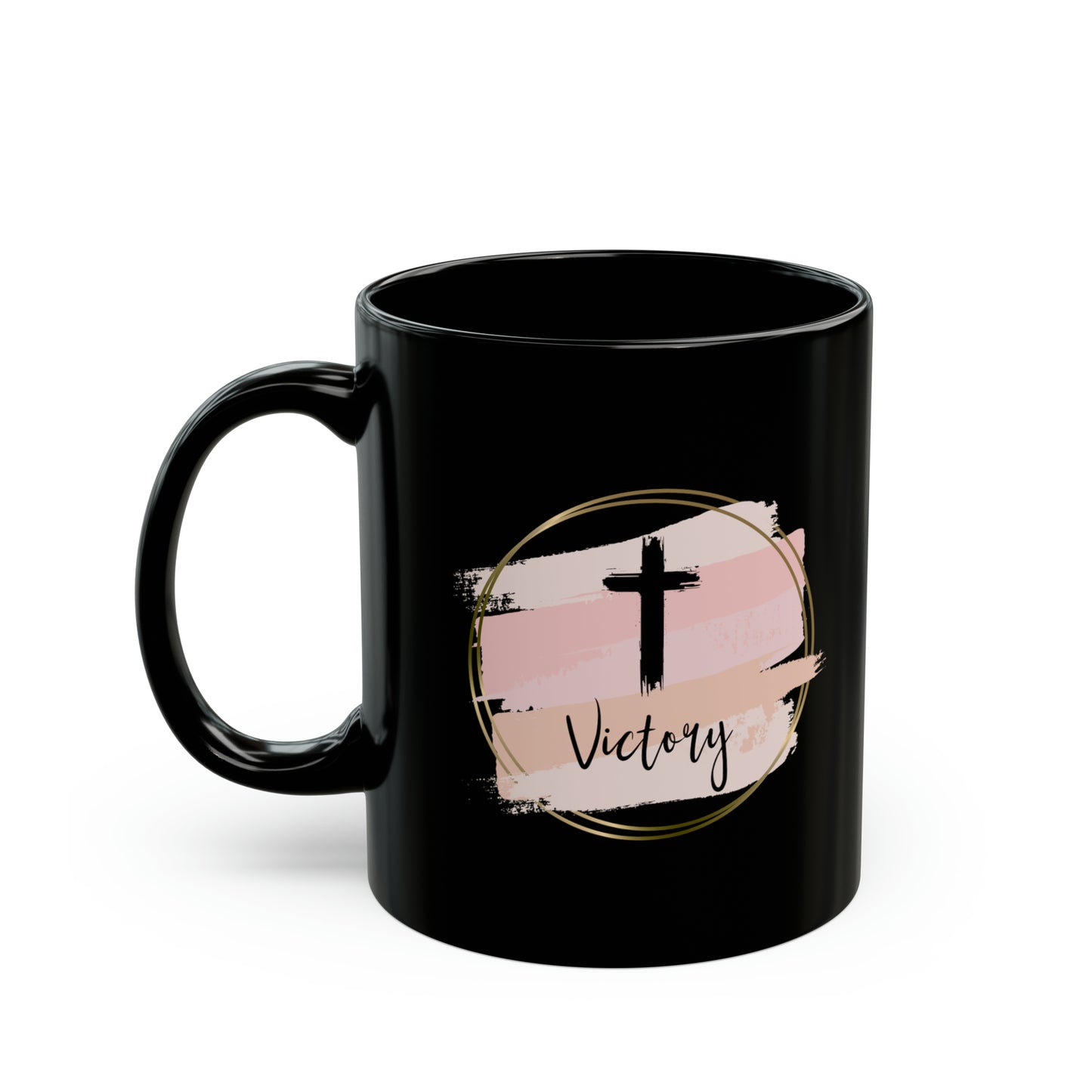 Christian Cross 11oz Coffee Mug, Christian Victory Black Ceramic Coffee Mug