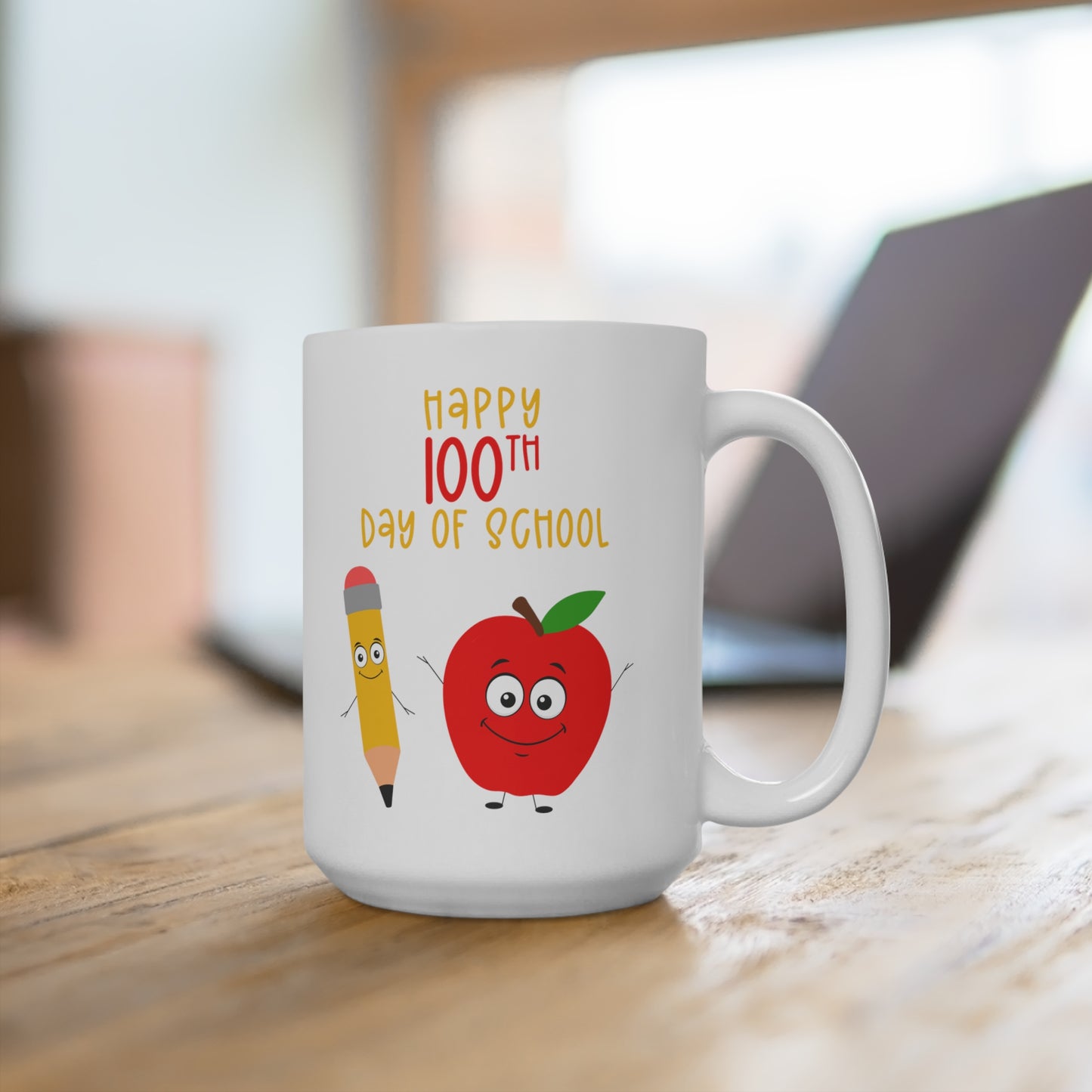 Teacher 100 Days of School 15oz White Ceramic Coffee Mug, Gifts for Teachers