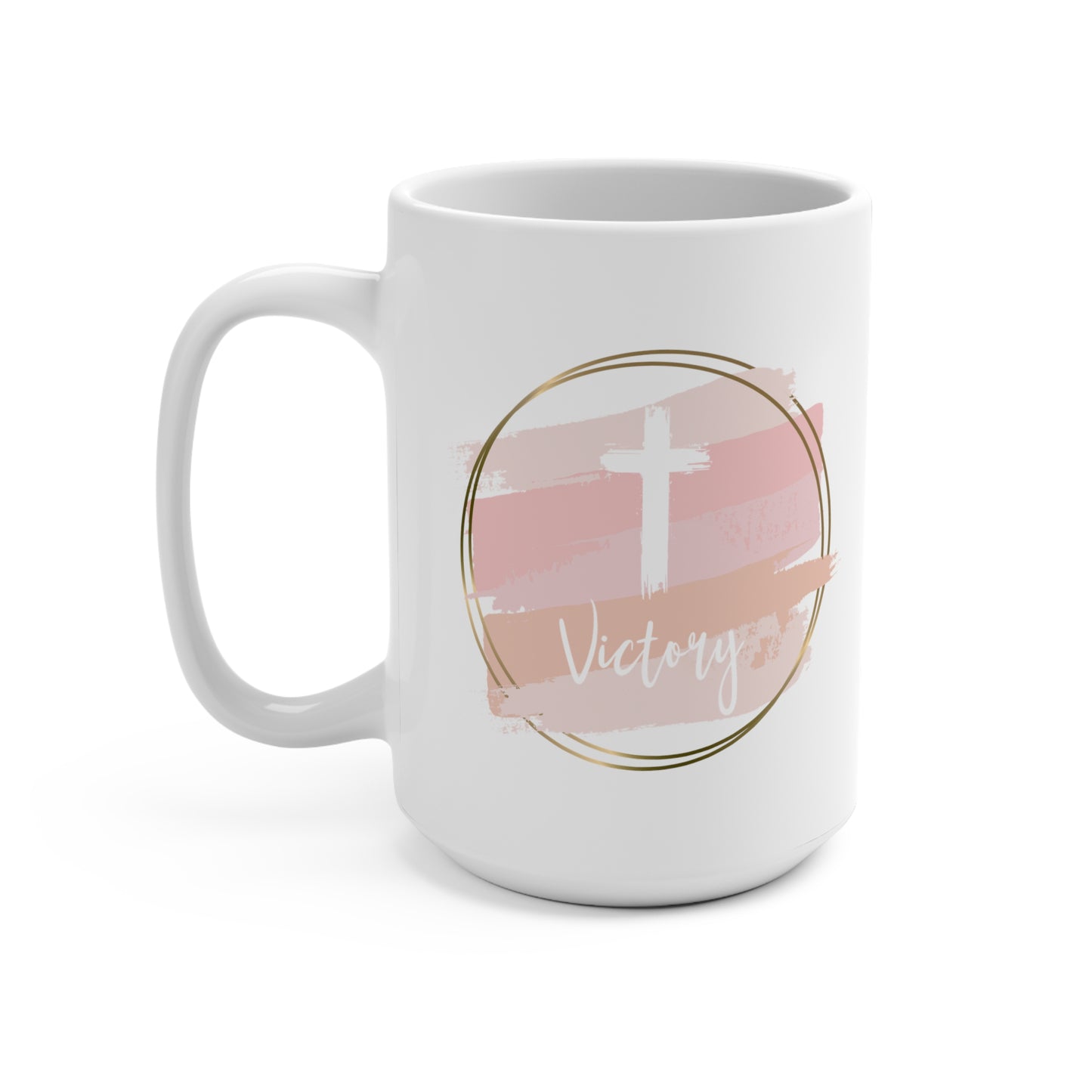 Christian Victory Coffee Mug with Cross, 15oz Christian White Ceramic Coffee Mug