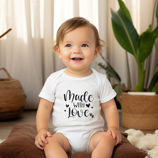 cute baby shower gift for new mom, baby t-shirts, made with love baby one piece bodysuit