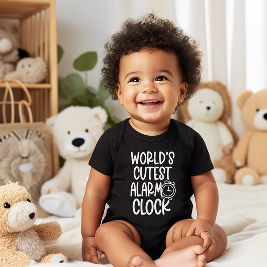 world's cutest alarm clock baby toddler cotton one piece bodysuit romper tshirt 