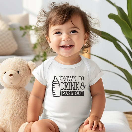 funny baby sayings cotton romper bodysuit, cute baby shower gifts, known to drink and pass out baby romper