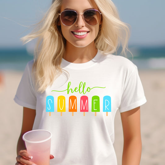 hello summer cotton jersey t-shirt, womens summer t-shirt