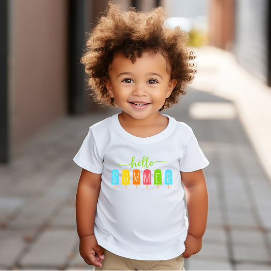 hello summer toddler t-shirt with popsicles and summer fun