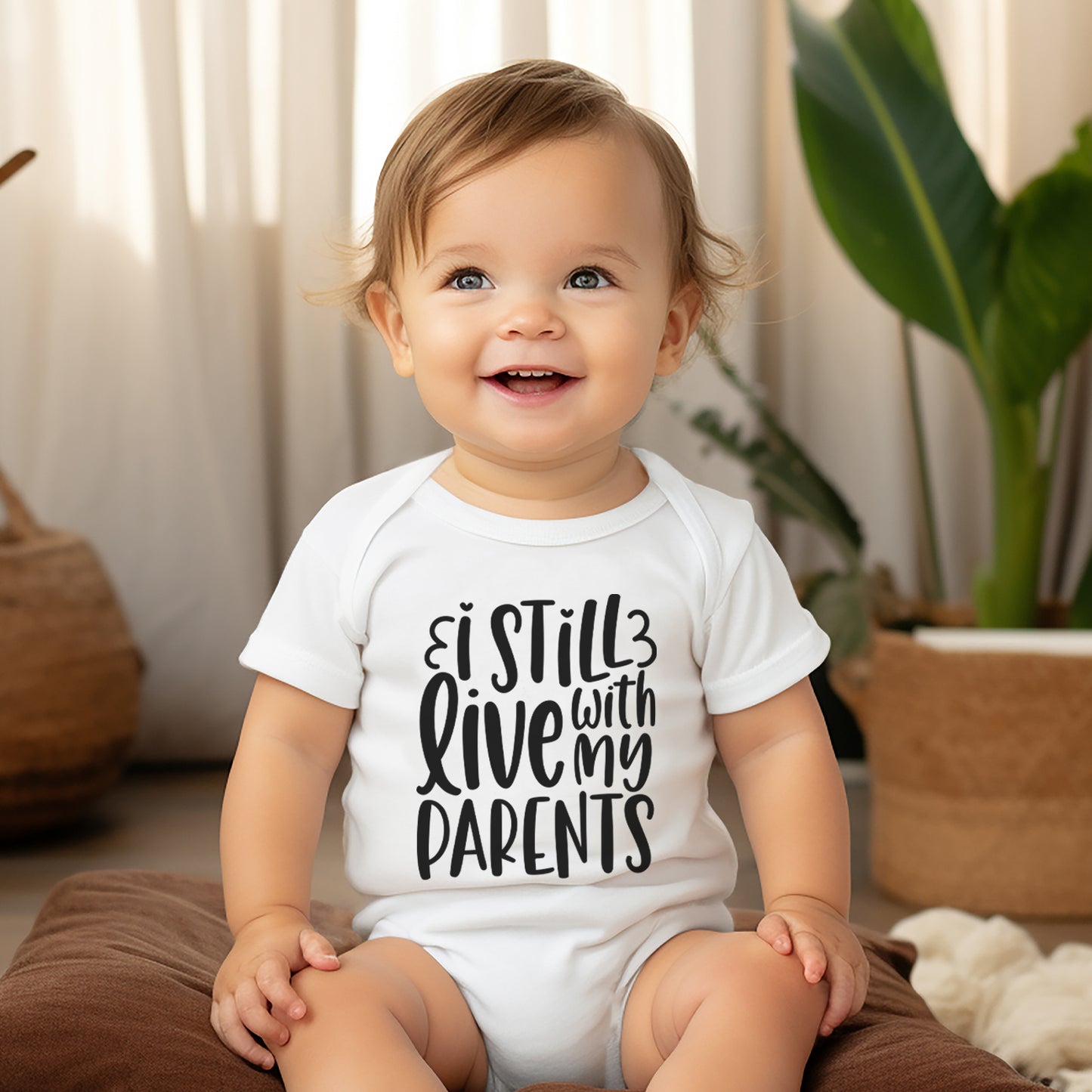 funny baby t-shirt still live with my parents, baby shower 1st birthday gift