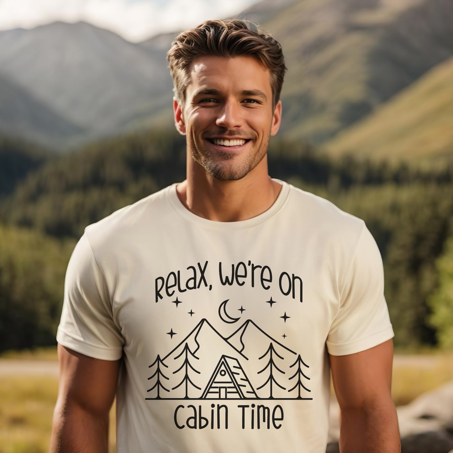 men's camping cabin time vacation t-shirt