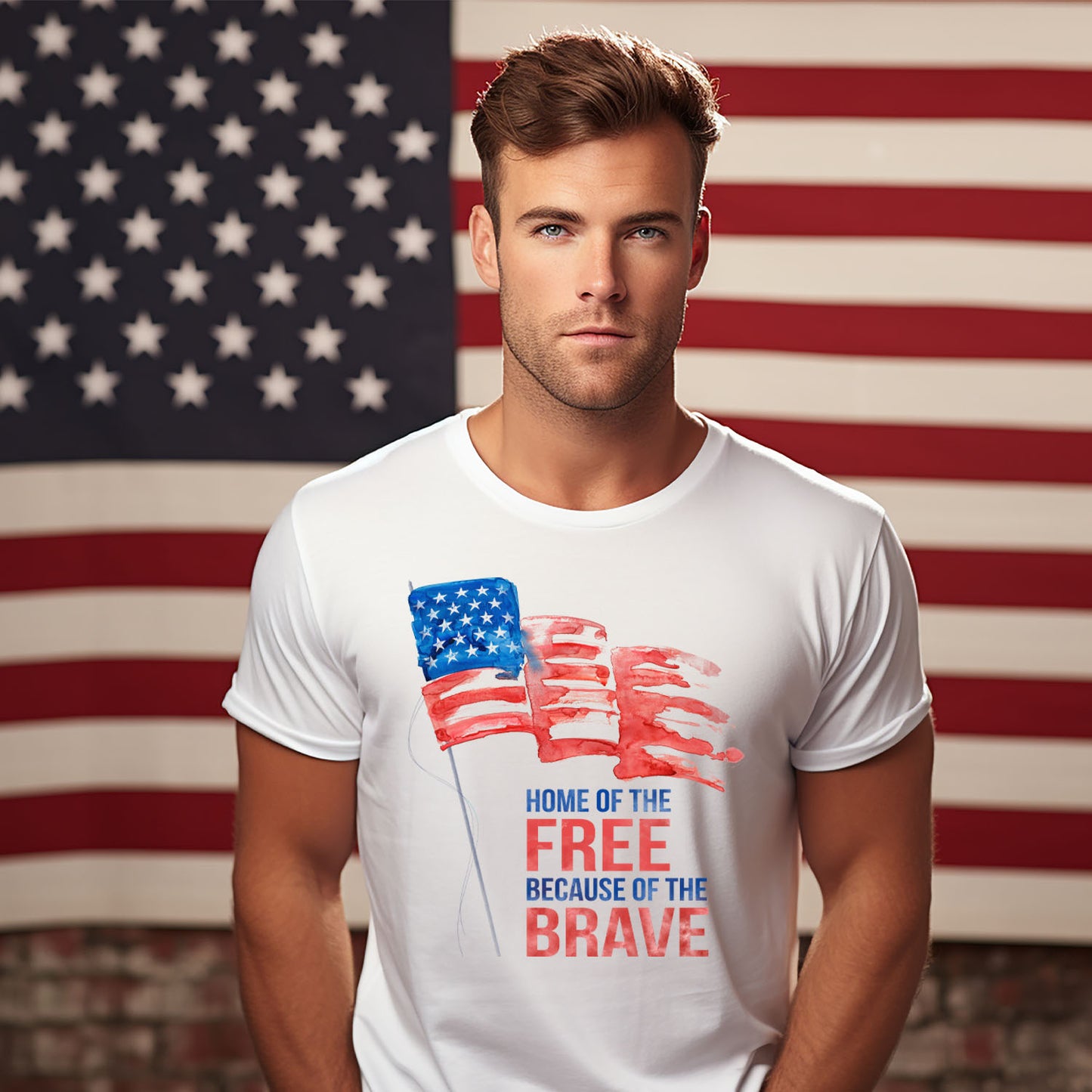 men's patriotic t-shirt, veteran's t-shirt, home of the brave because of the free t-shirt, american flag shirt