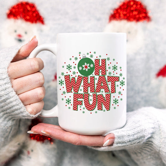 Christmas oh what fun snowflake and ornament ceramic coffee mug, Christmas mugs, Christmas gifts for mom, Holiday coffee cups and mugs