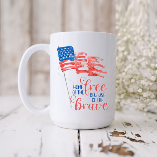 patriotic home of the free because of the brave coffee mug, coffee mug for veterans, american flag coffee cup