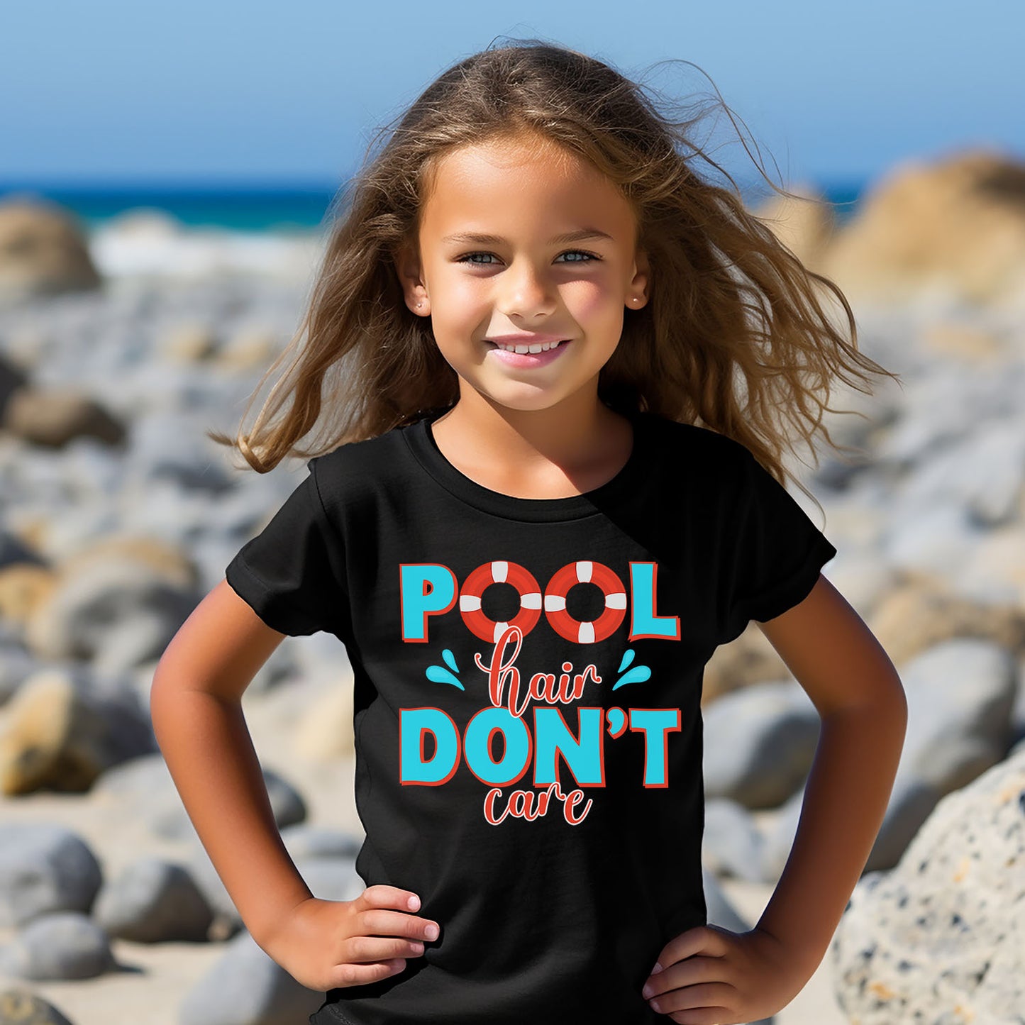 youth pool hair don't care summer t-shirt cotton tee