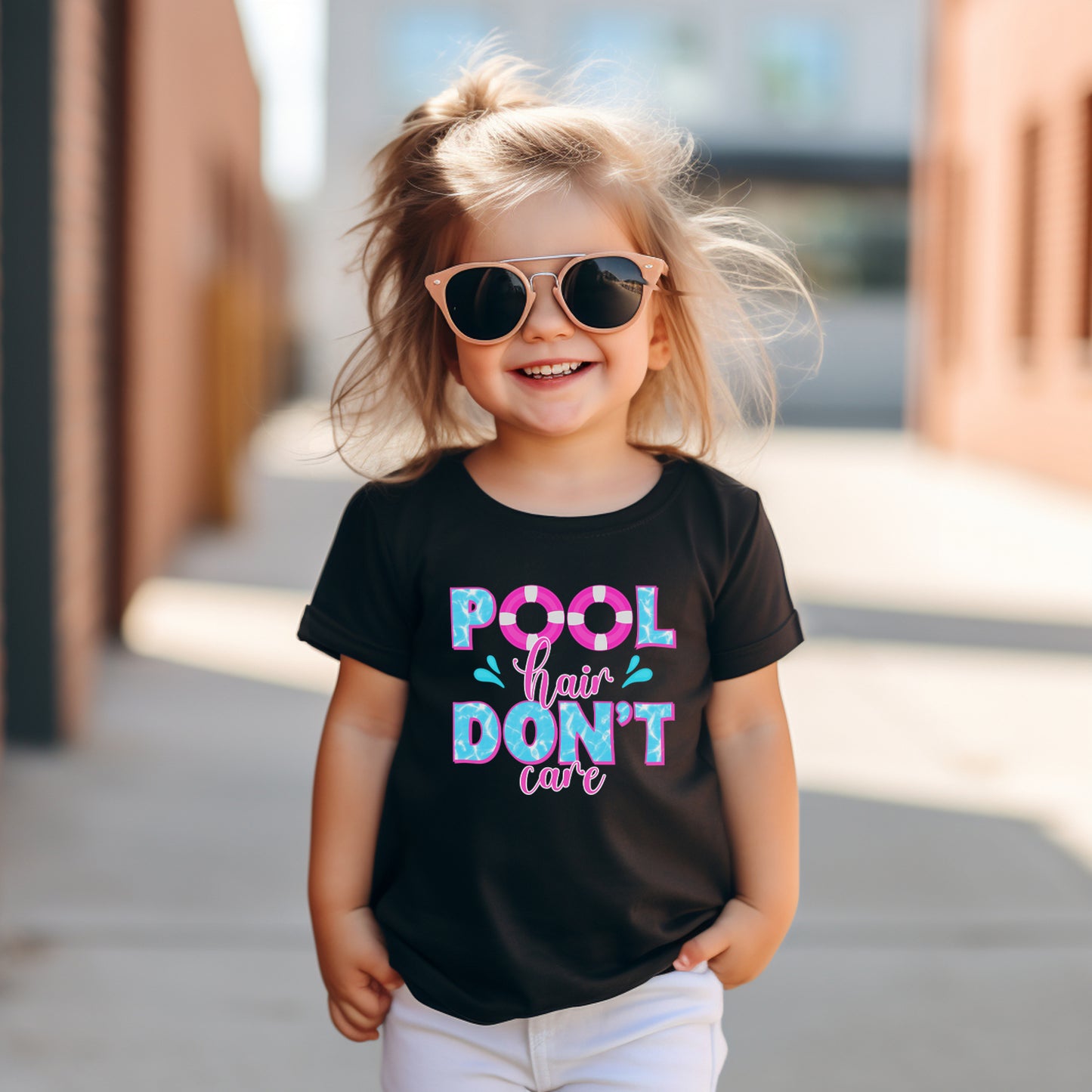 pool hair don't care summer t-shirt for toddlers